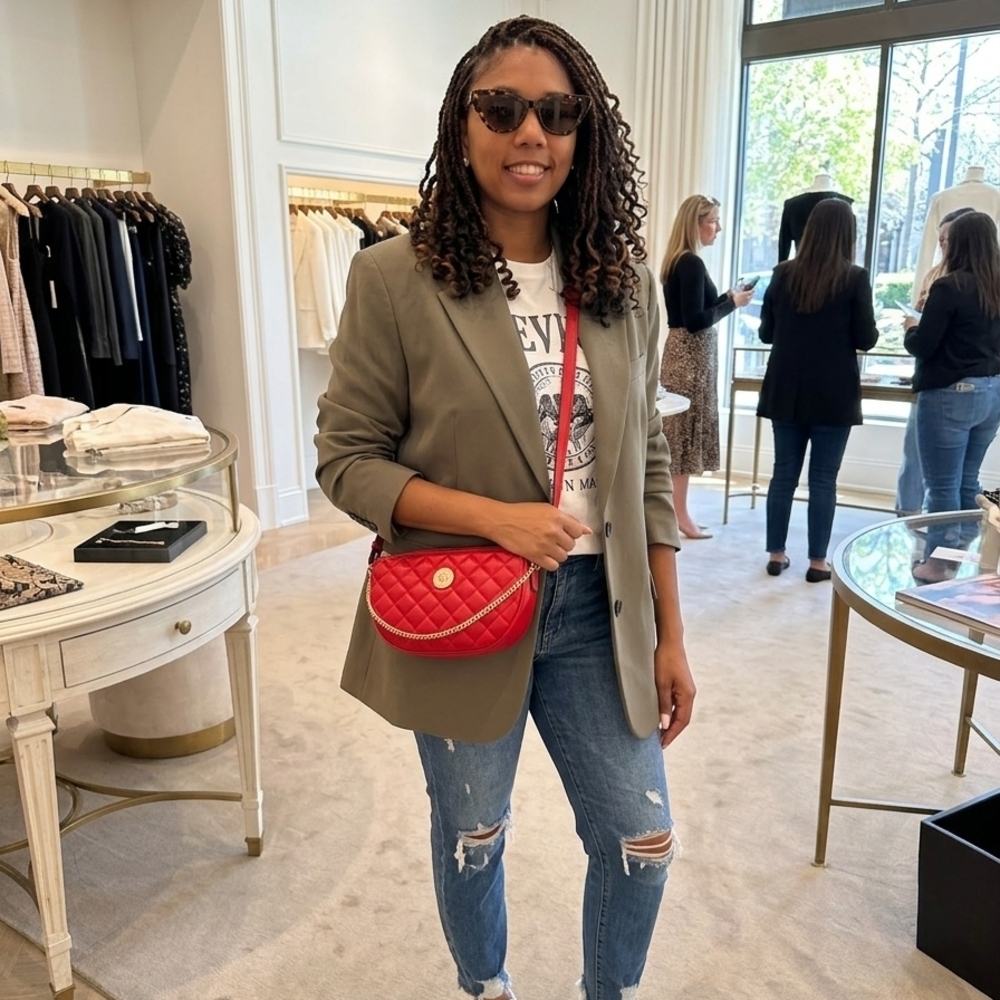 New Versace Red Quilted Crossbody Bag with Gold Chain